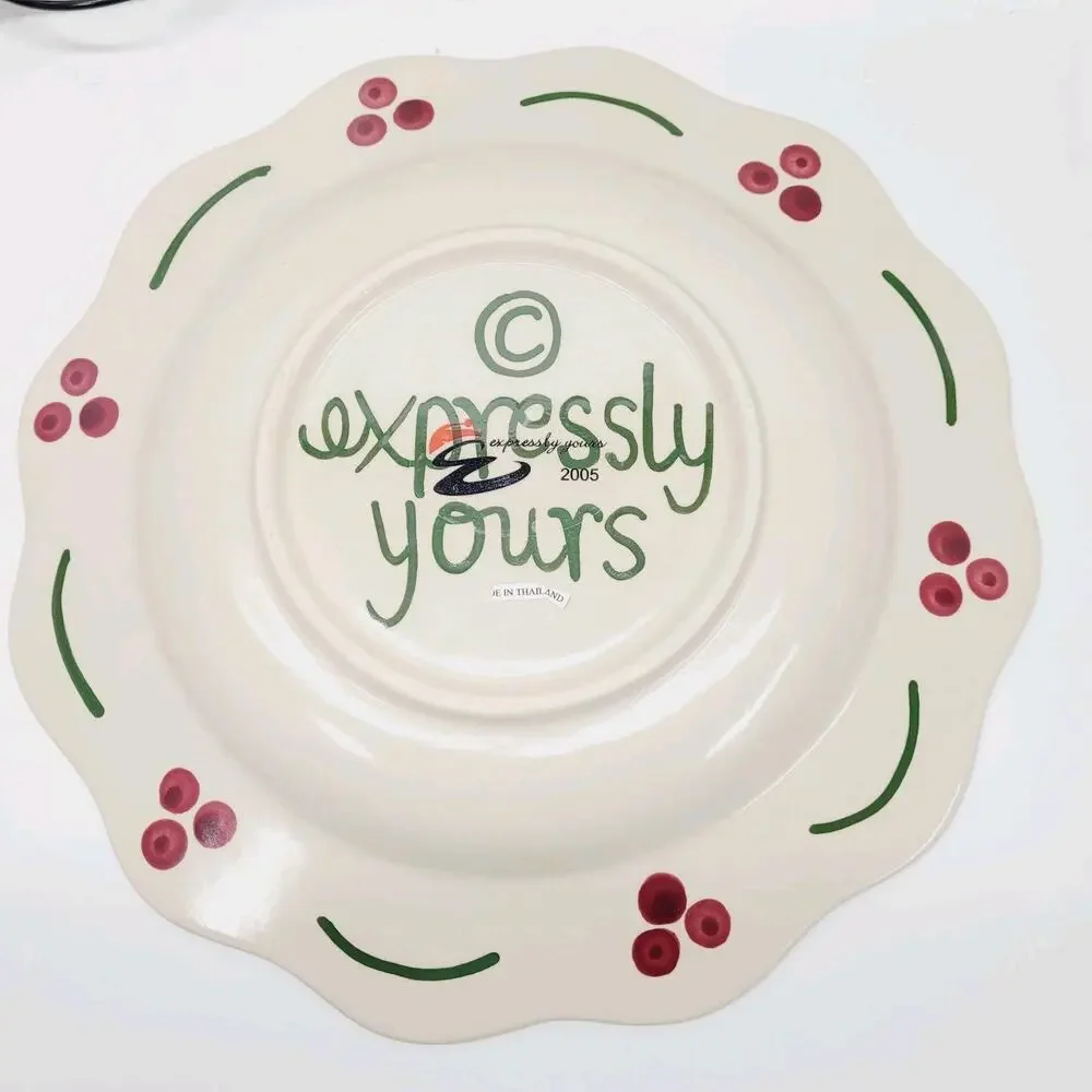 3 PC Set EXPRESSLY YOURS Serving Platter Plate & Bowl Vintage Christmas Pottery